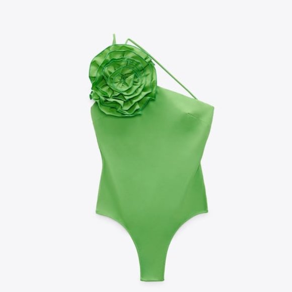 Zara Other - NEW ZARA GREEN FLORAL ASYMMETRIC SWIMSUIT